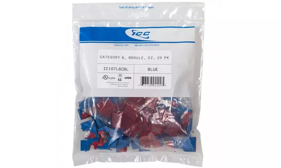 ICC IC107L6CBL Blue 25 Pack Cat 6 Modular Keystone Jacks - Primary Image