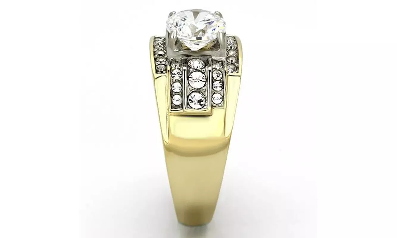 Men's 2.80 Ct Round Cut 14K Gold Plated Stainless Steel Cubic Zirconia Ring - Second Medium