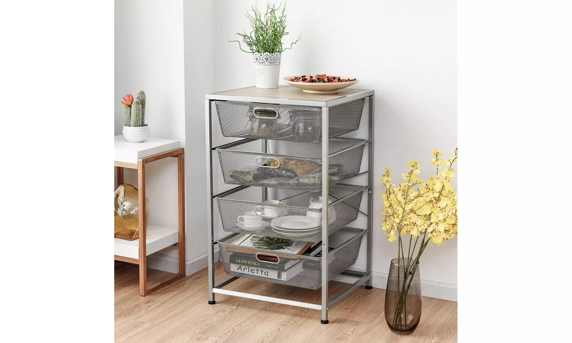 4 Drawer Mesh Shelves Basket Multifunction Utility Heavy Duty Storage Organizer - Primary Image