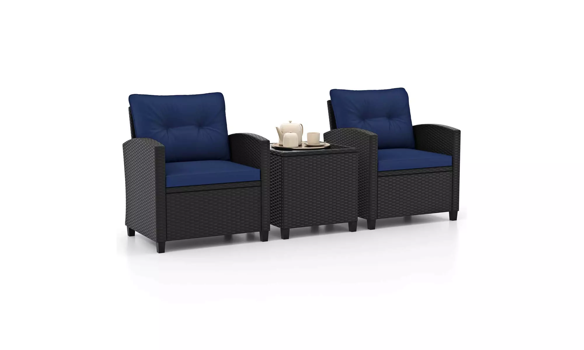  Three-Piece Costway Patio Furniture Set with Tempered Glass Coffee Table