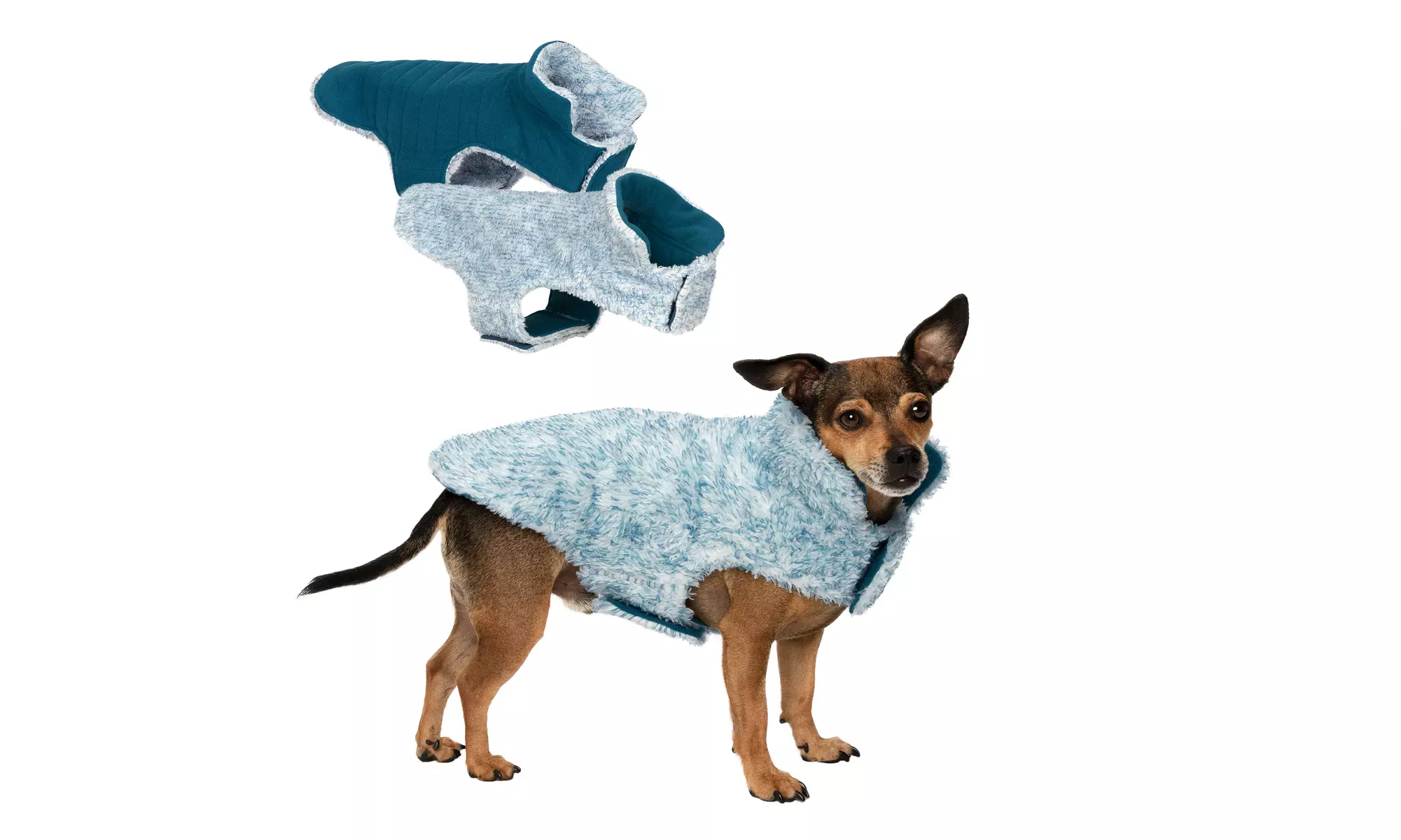 FurHaven Flex-Fit Faux Fur Warn and Cozy Reversible Dog Coat
