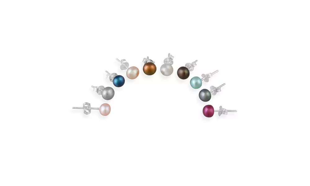 5mm Multi Color Freshwater Cultured Pearl Stud Earrings, Set of 10