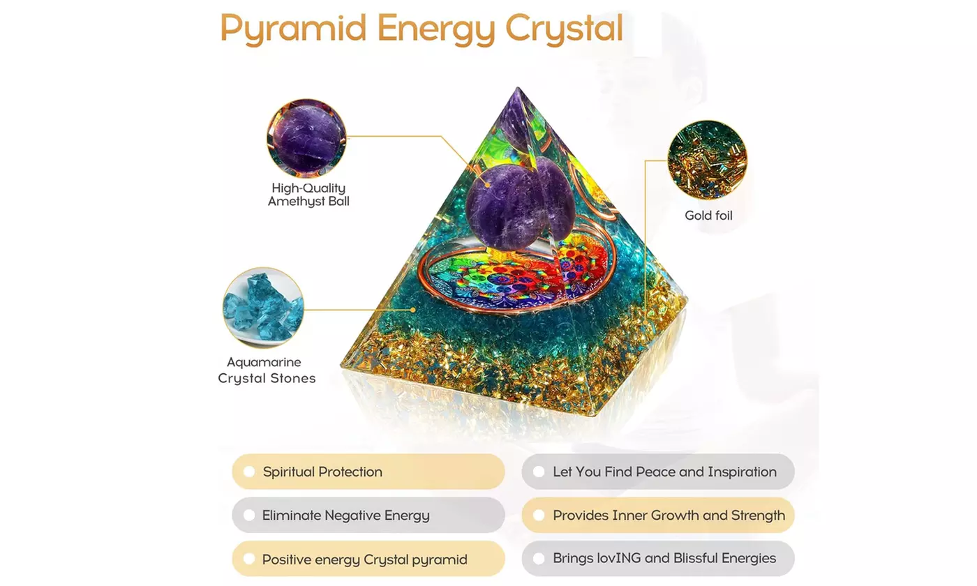Orgone Pyramid Taichi Amethyst&Obsidian Healing Crystal Pyramid Energy Generator