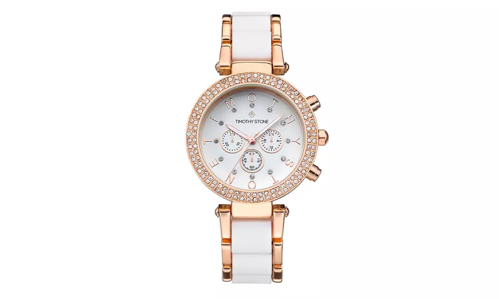  Timothy Stone Rose Gold and White Desire Watch with Crystal Elements - Primary Image