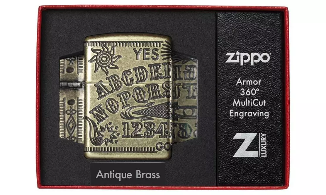 Zippo Ouija Board Design, 360 Engraved, Armor Antique Brass Lighter #49001 - Primary Image
