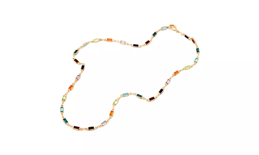 18K Gold Plated Gold and Multi Color Crystal Baguette-cut Necklace
