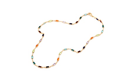 18K Gold Plated Gold And Multi Color Crystal Baguette-cut Necklace