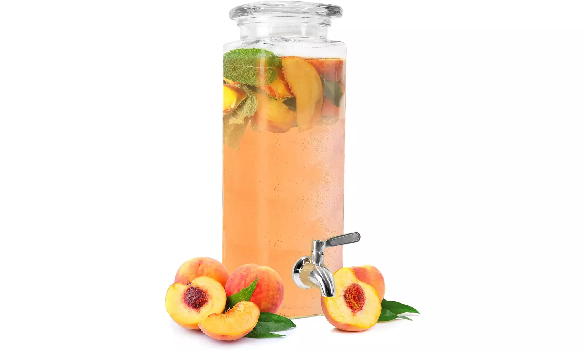 Tall Square Glass Mason Jar Drink Dispenser with Stainless Steel Spigot, 80 oz  - Primary Image