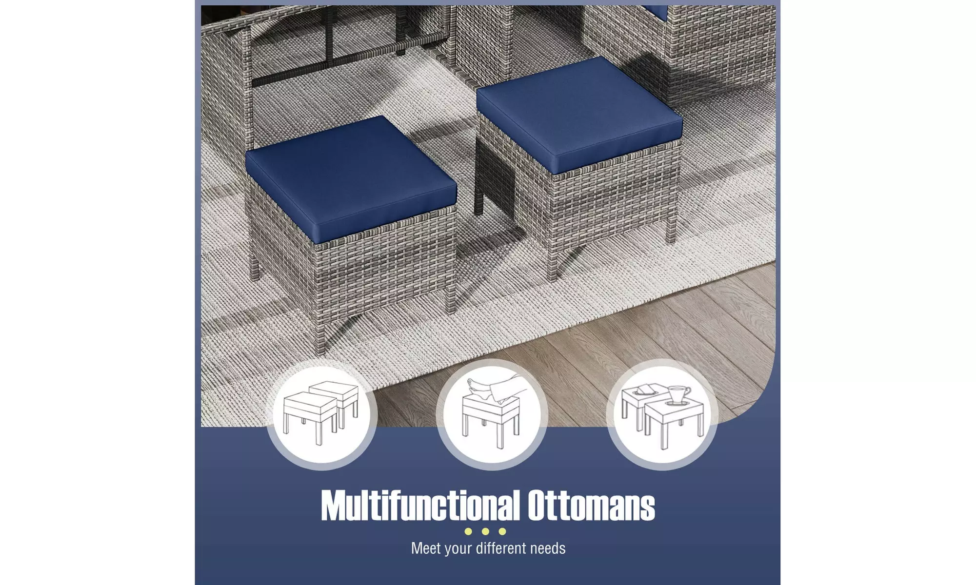 Costway 7-Piece PE Rattan Patio Dining and Sectional Sofa Set