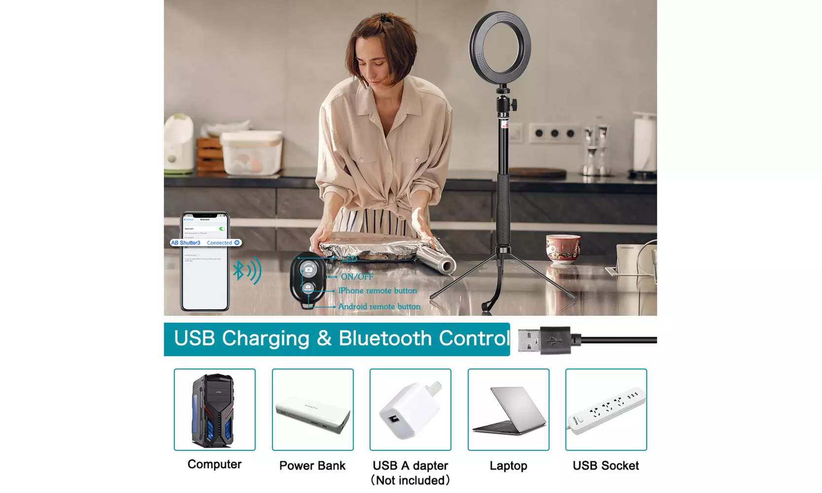  Ring Light with Gimbal Iron Metal Bracket Selfie Stick Bluetooth Set - Primary Image
