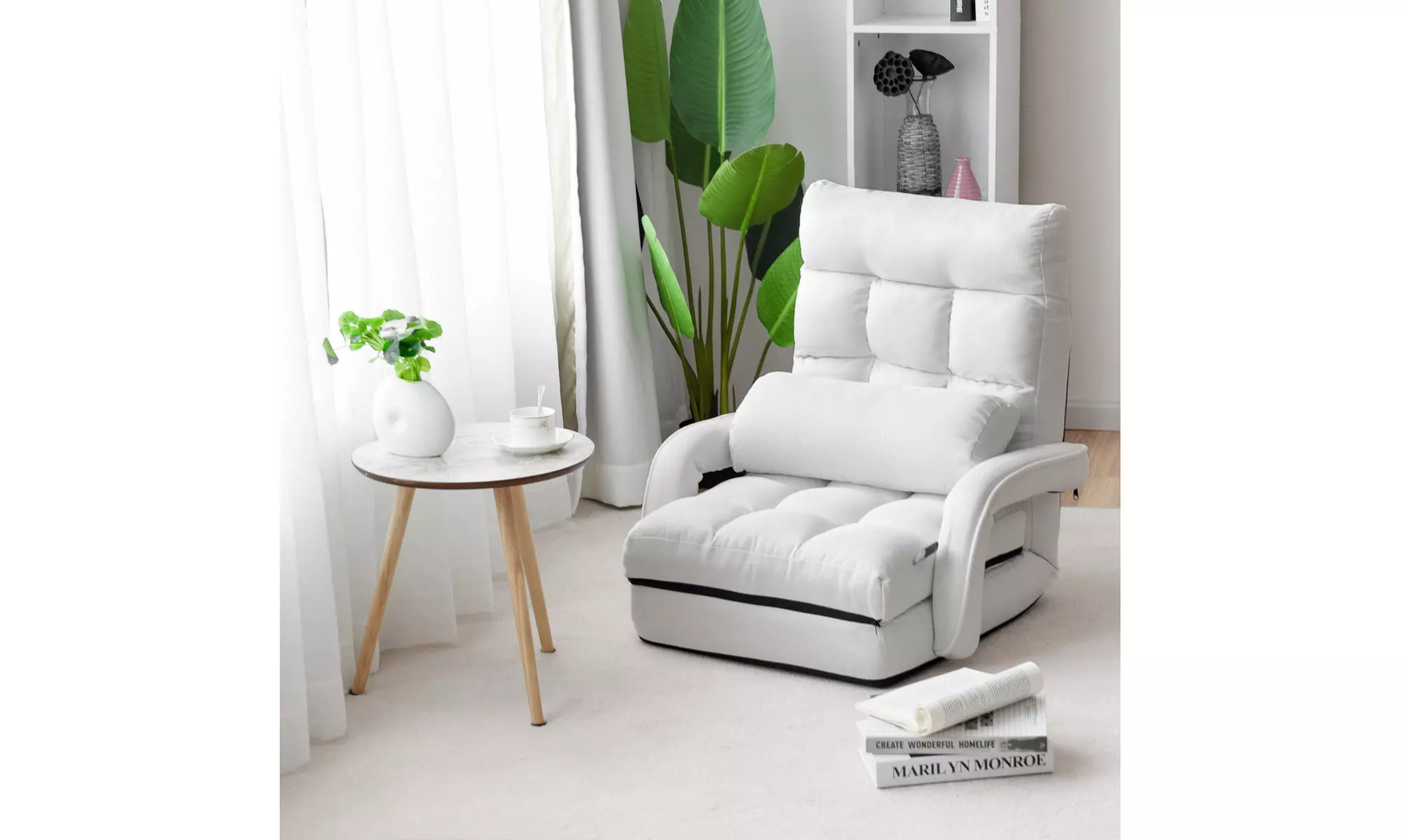 Costway Lazy Sofa Lounger Bed Floor Chair Sofa with Armrests and pillow