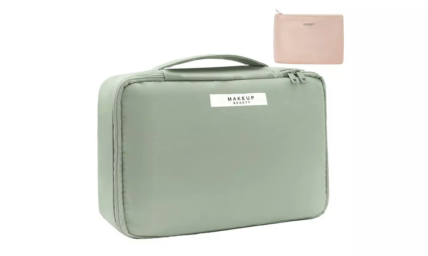 2 Pieces Travel Makeup Bag Toiletry Bag Large Cosmetic Bag with Inner Pouch
