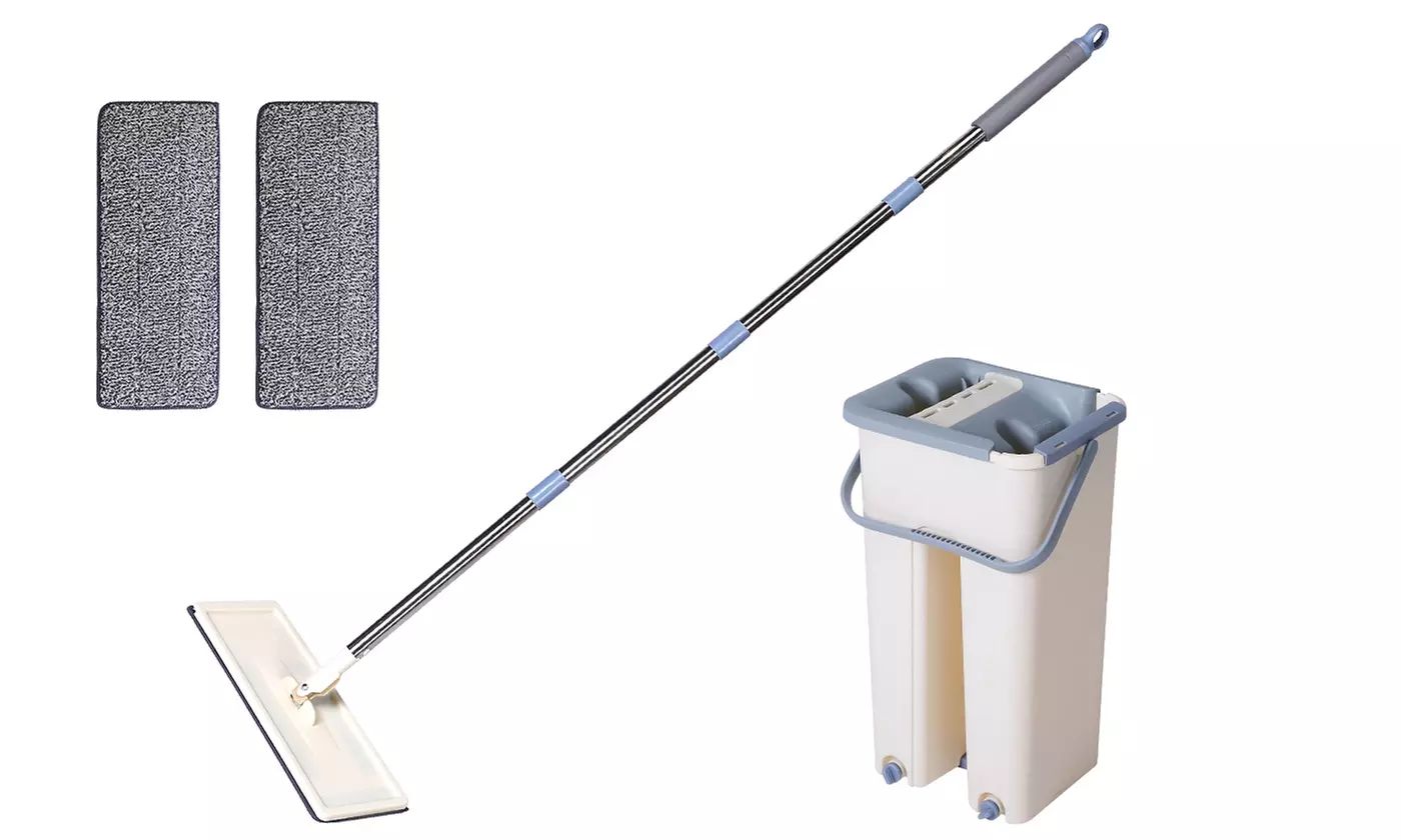 iMounTEK Flat Floor Mop Bucket Set with 10 Replacement Microfiber Mop Pads