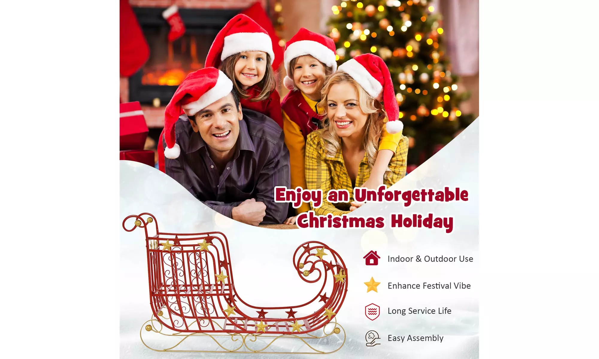 Costway Red Santa Sleigh w/ Large Cargo Area Gifts Metal Christmas Holiday Decor