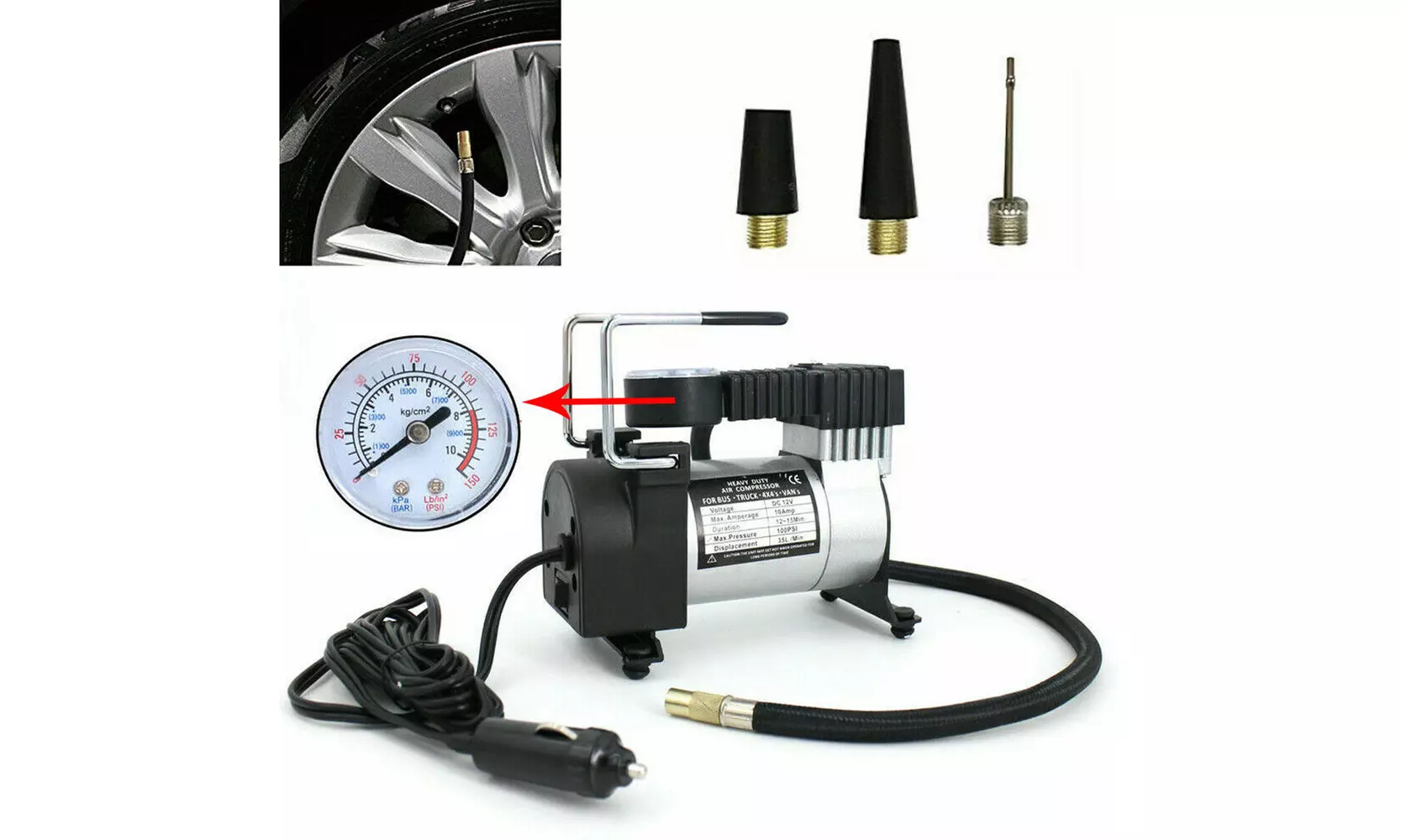 Tire Inflator Car Air Pump Compressor Electric Portable Auto DC 12V 150 PSI - Primary Image
