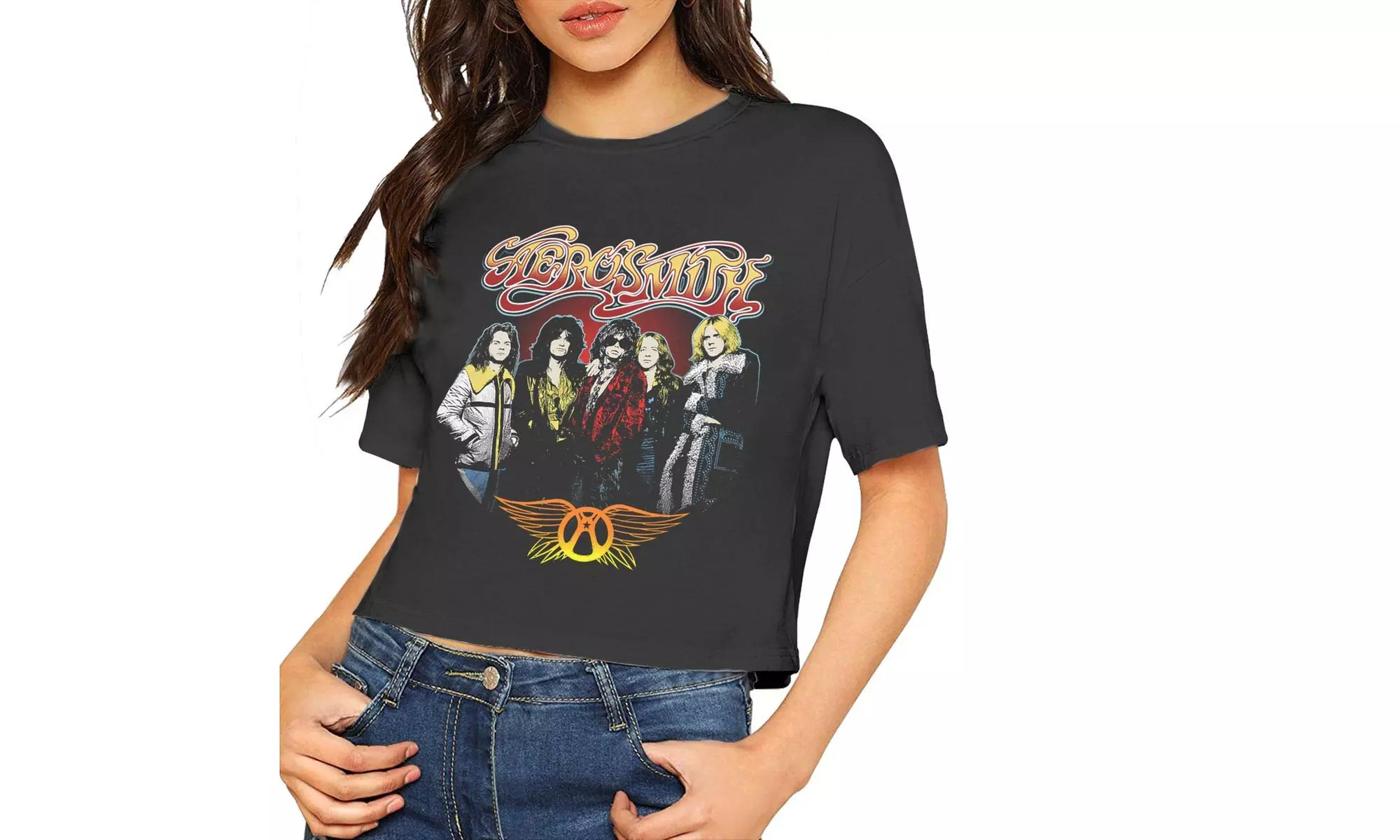 Aerosmith T Shirt Women Crop Top Sexy Dew Navel T-Shirt Short Sleeve Cotton - Primary Image