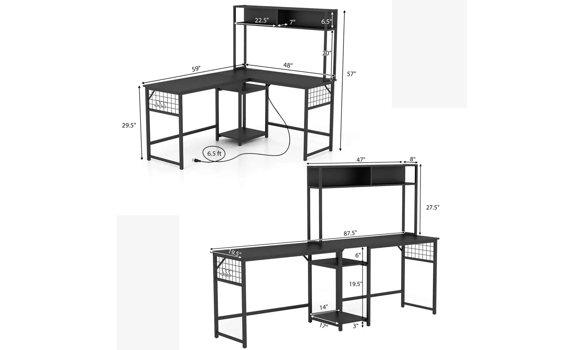L-shaped Desk with Power Outlet Large Corner Desk Converts to 2-Person Long Desk