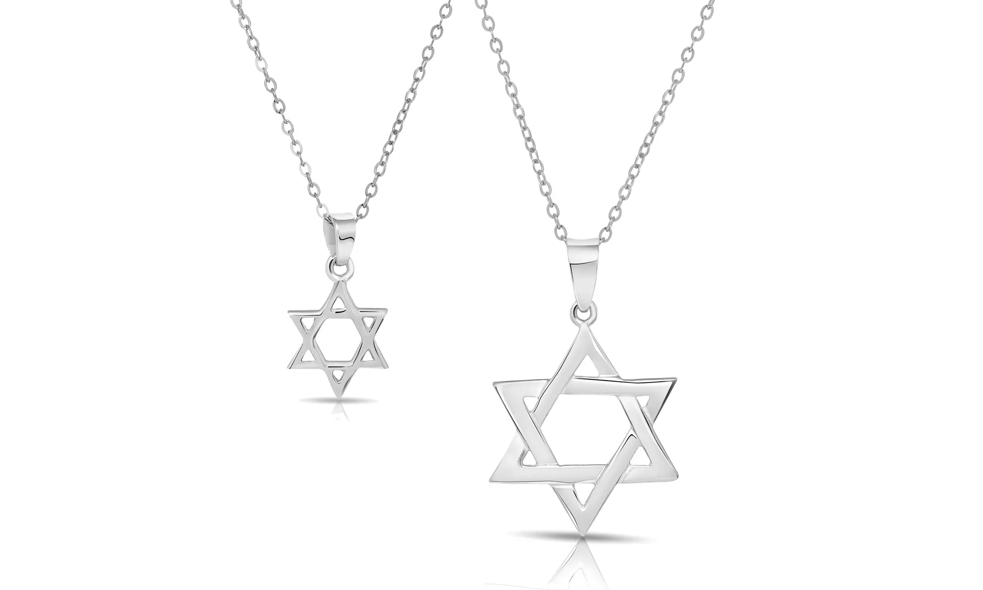 Solid Star of David Pendant Necklace in Sterling Silver 