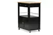 Closeout: Denton Contemporary Black Kitchen Cart with Wood Top - Second Medium