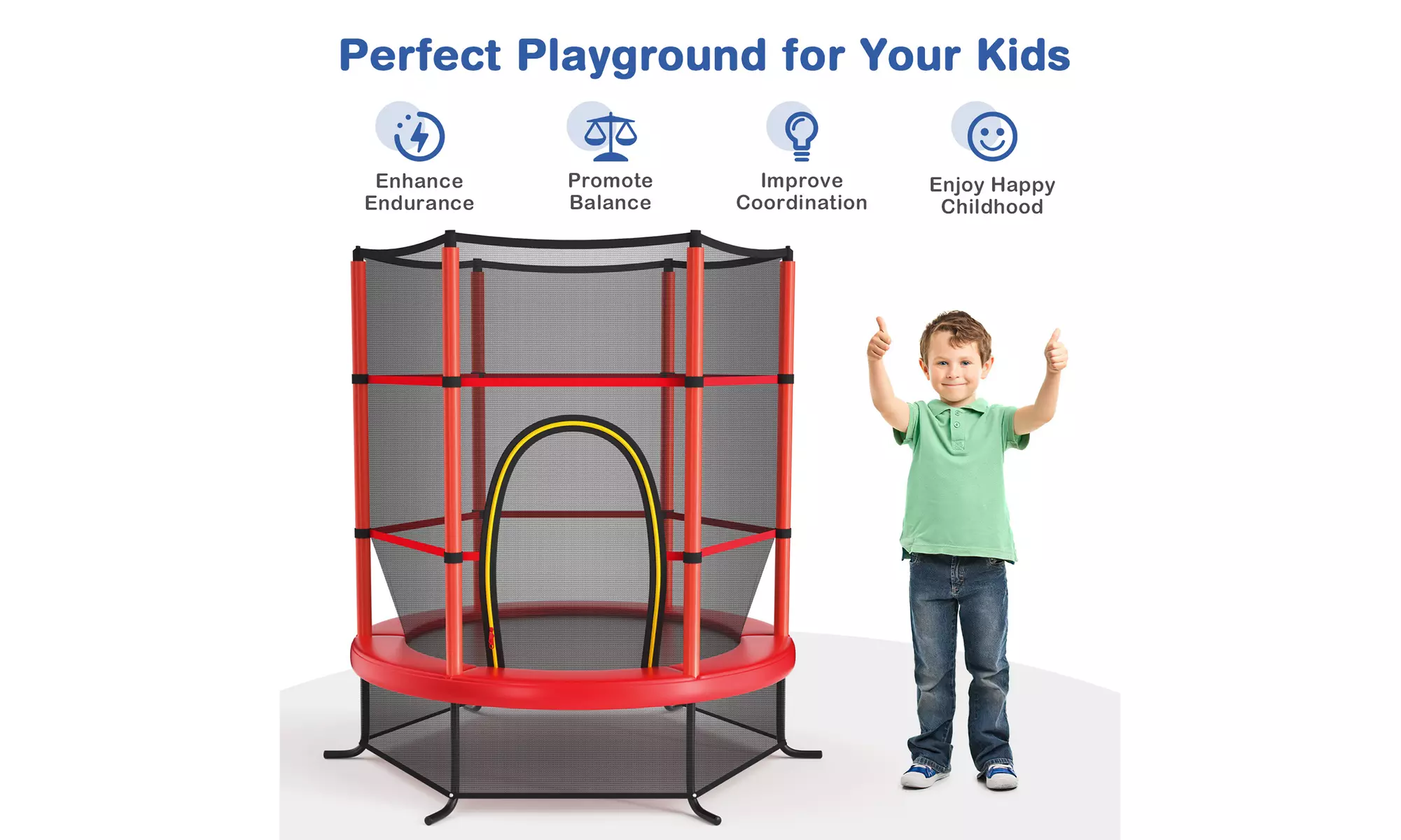 Youth Jumping Round Trampoline 55'' Exercise W/ Safety Pad Enclosure Combo Kids