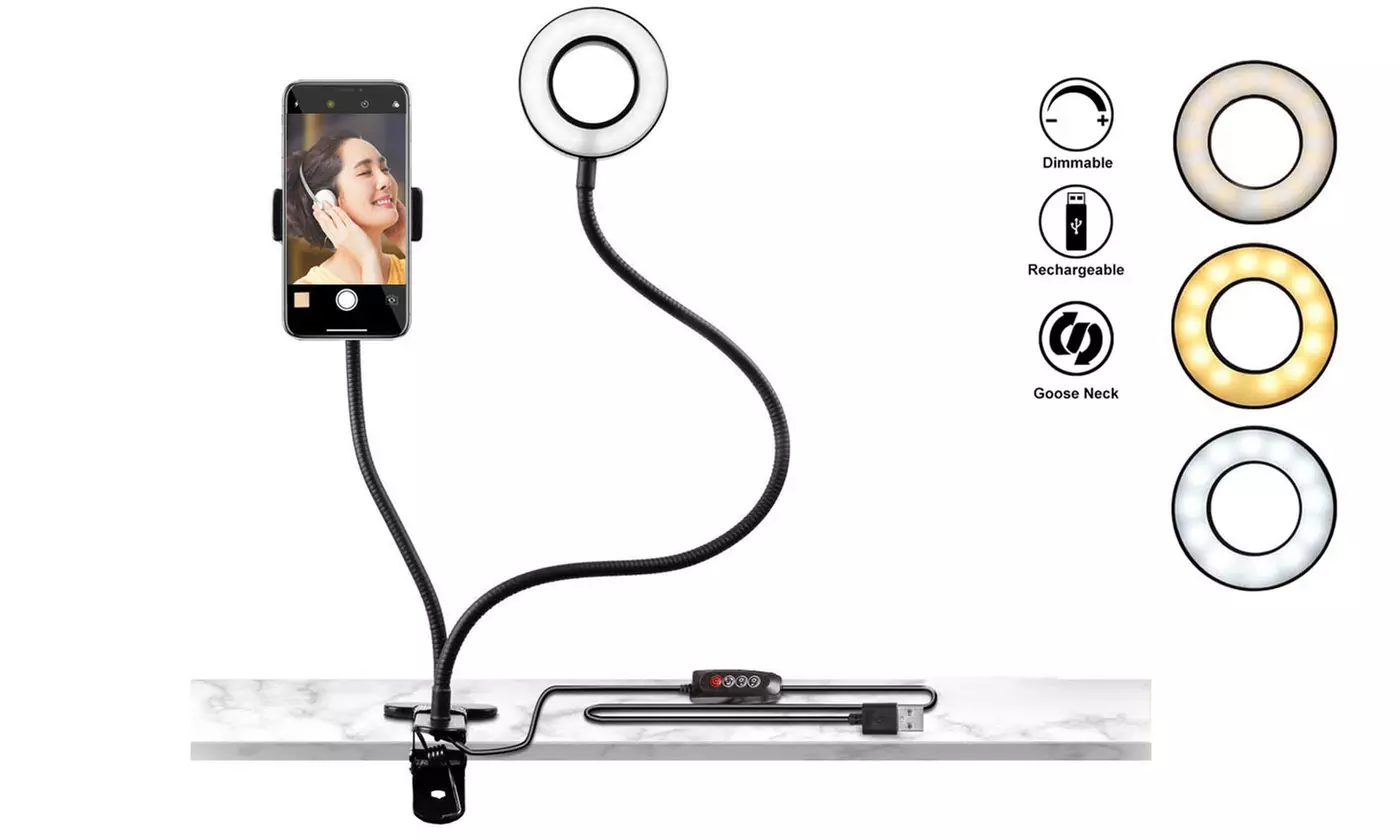 LED Ring 360 Degree Mobile Phone Holder With Desktop Clip With LED Light - Primary Image