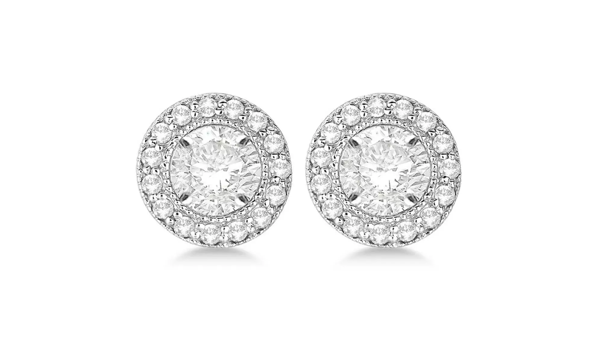 Paris Jewelry Sterling Silver 2 ctw Round Simulated Diamond Halo Stud Earrings