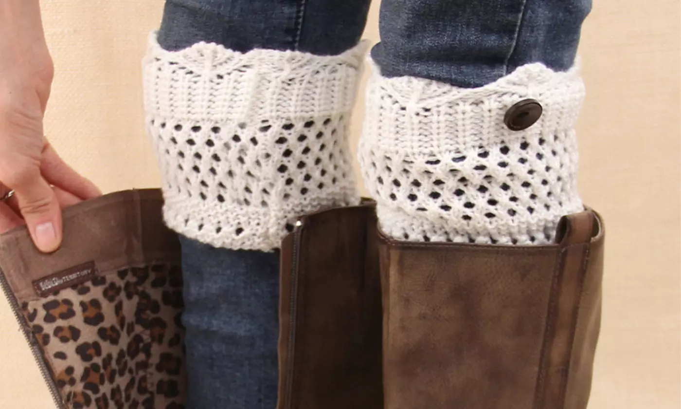 iMounTEK Women's Winter Crochet Knit Boot Button Sock Topper Cuff Leg Warmers