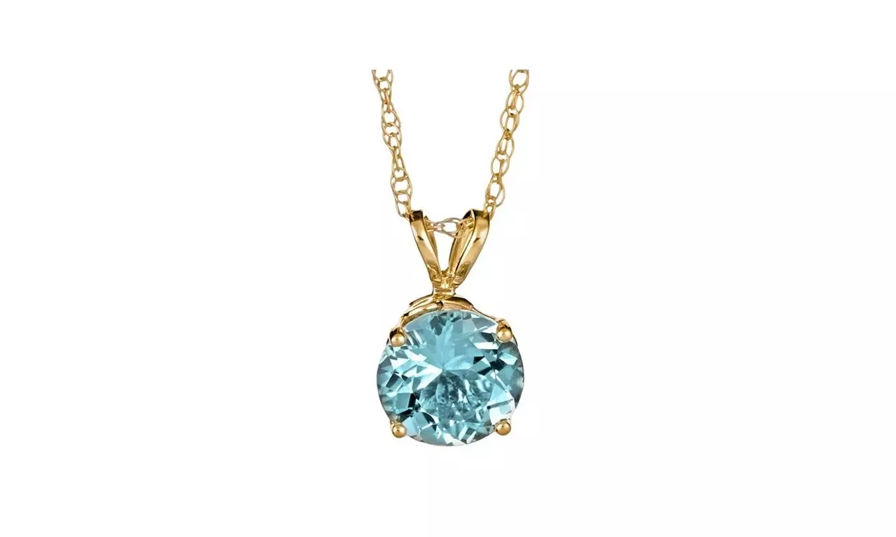 14k yellow Gold plated 4 Ct Round Aquamarine 18 Inch Necklace. - Primary Image