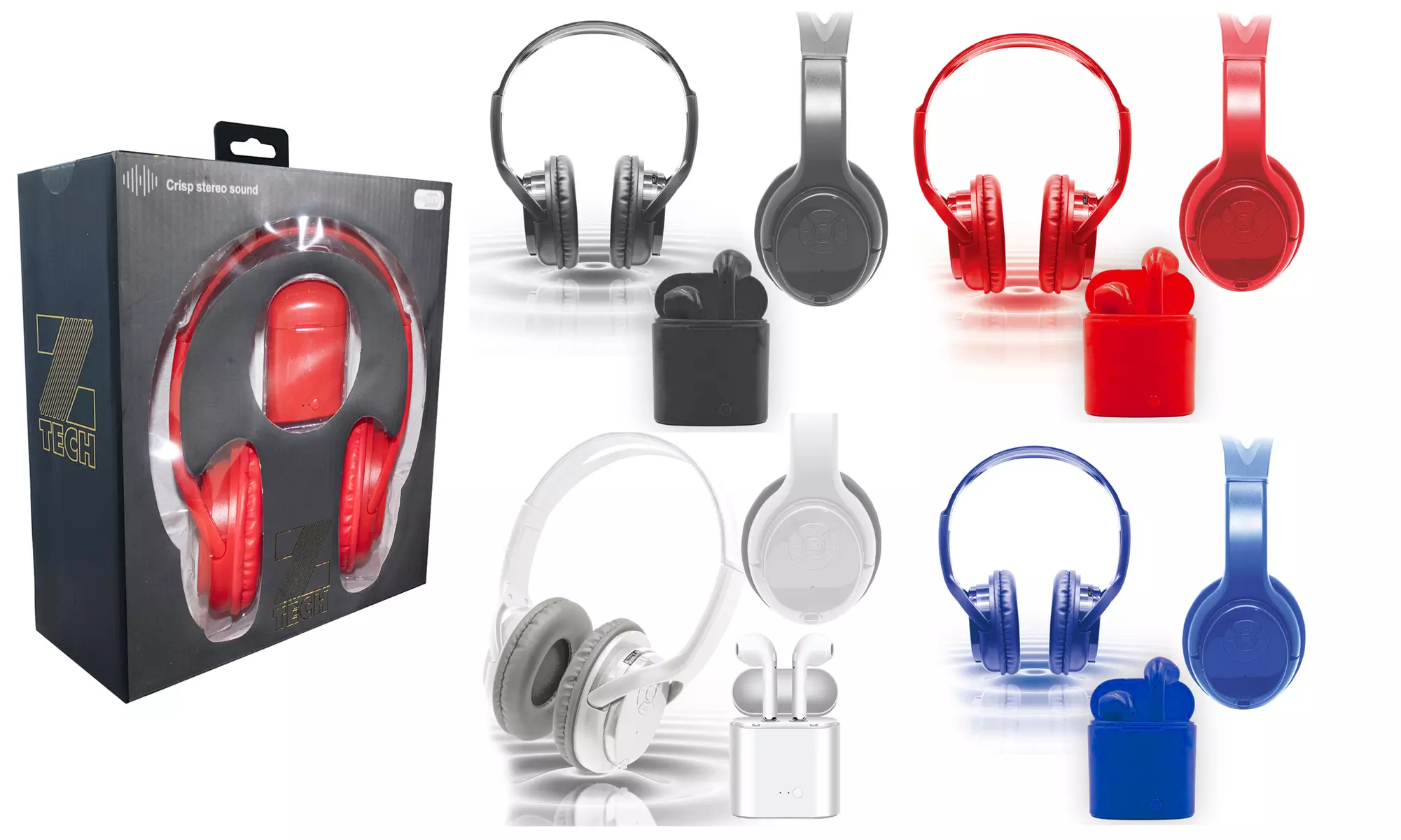 Zummy Wireless Over Ear Bluetooth Headphones and True Wireless Earbud Set
