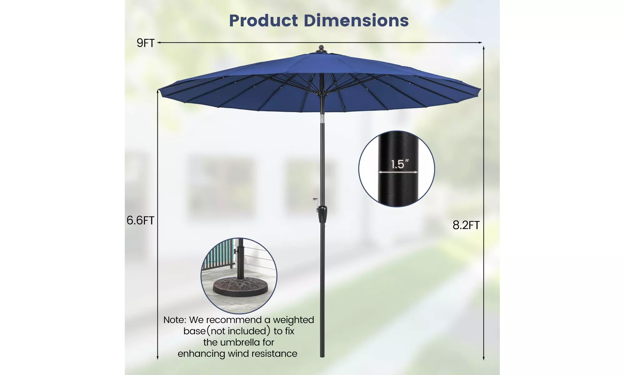 Costway 9 FT Round Patio Umbrella with Push Button Tilt & Crank Handle