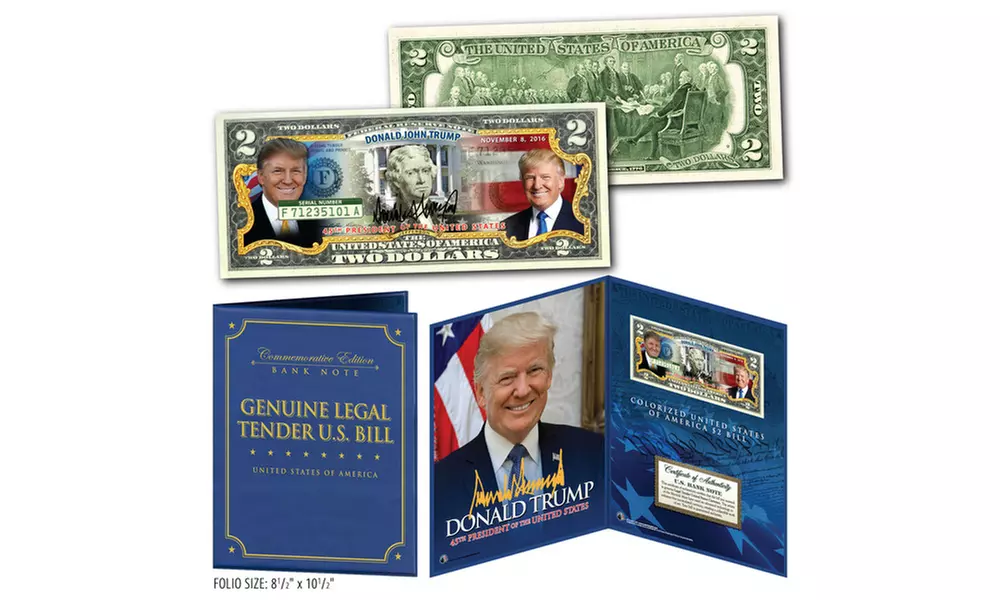 DONALD TRUMP 45th President Two-Dollar Bill in Large Collectors Folio Display - Primary Image