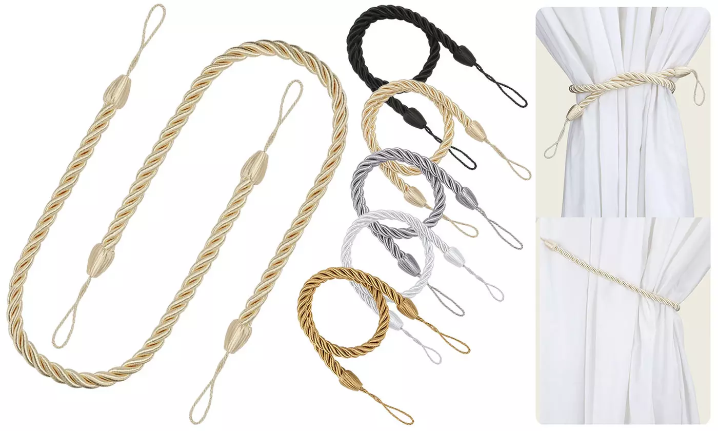 2Pcs Decorative Curtain Tiebacks Rope Curtain Holdbacks with Metal Hooks - Primary Image