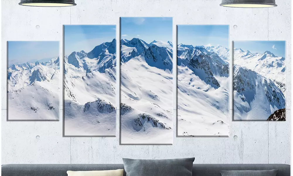 Snowy Mountains Panoramic View - Multipanel Landscape 5 Panel Metal Wall Art - Primary Image