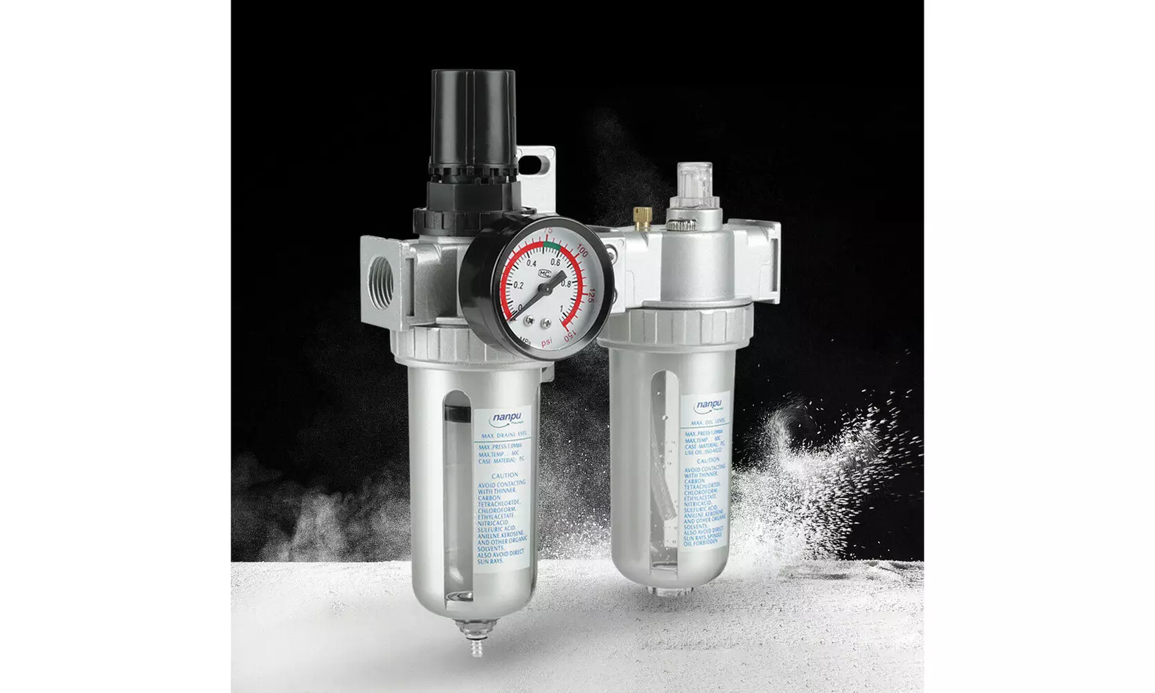 G1/2" Air Compressor Filter Oil Water Separator Trap Tools With/ Regulator Gauge - Primary Image