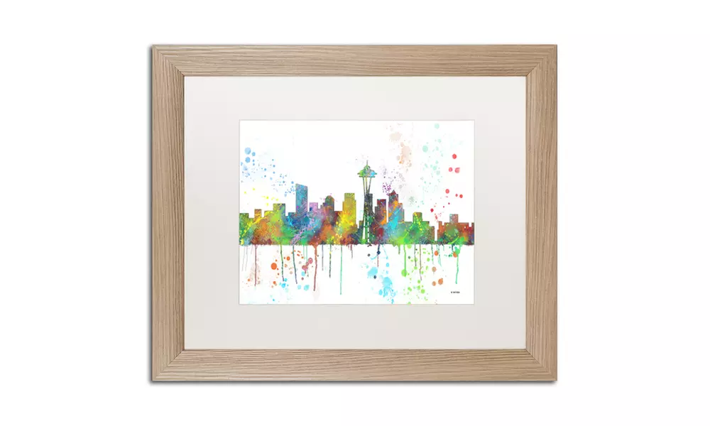 Marlene Watson 'Seattle Washington Skyline Mclr-1' Matted Birch Framed Art - Second Medium
