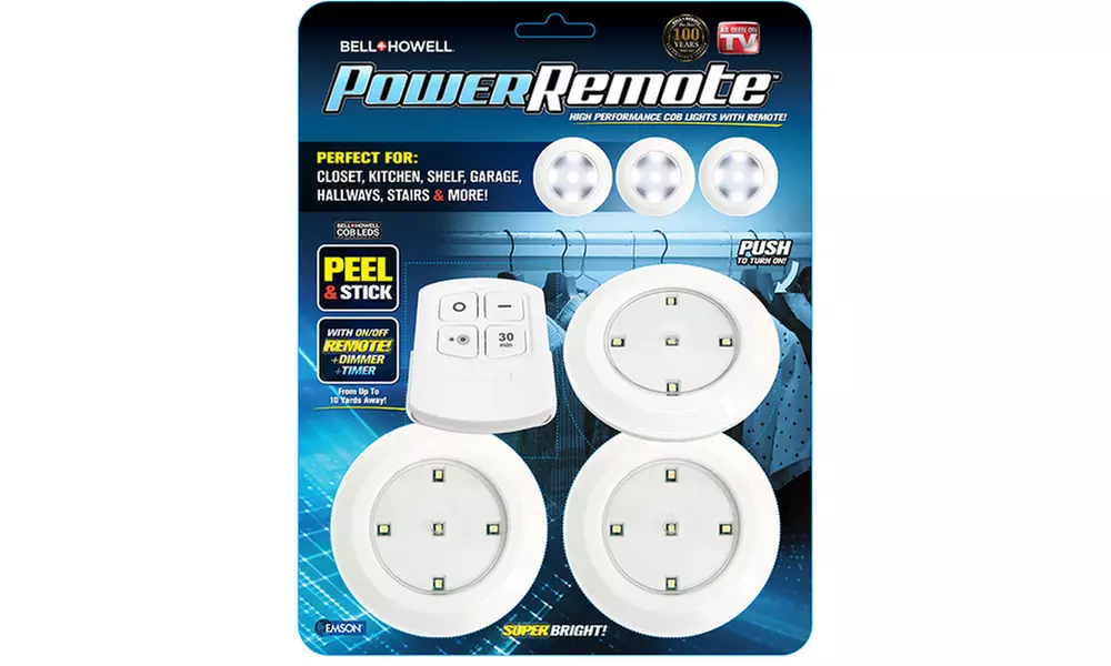 As Seen On TV Bell + Howell Power Remote Super Bright High Performance Mini LED Lights (3 Pack) - Second Medium