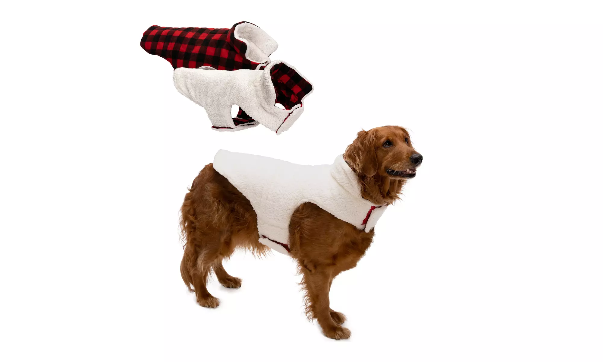 FurHaven Flex-Fit Faux Fur Warn and Cozy Reversible Dog Coat