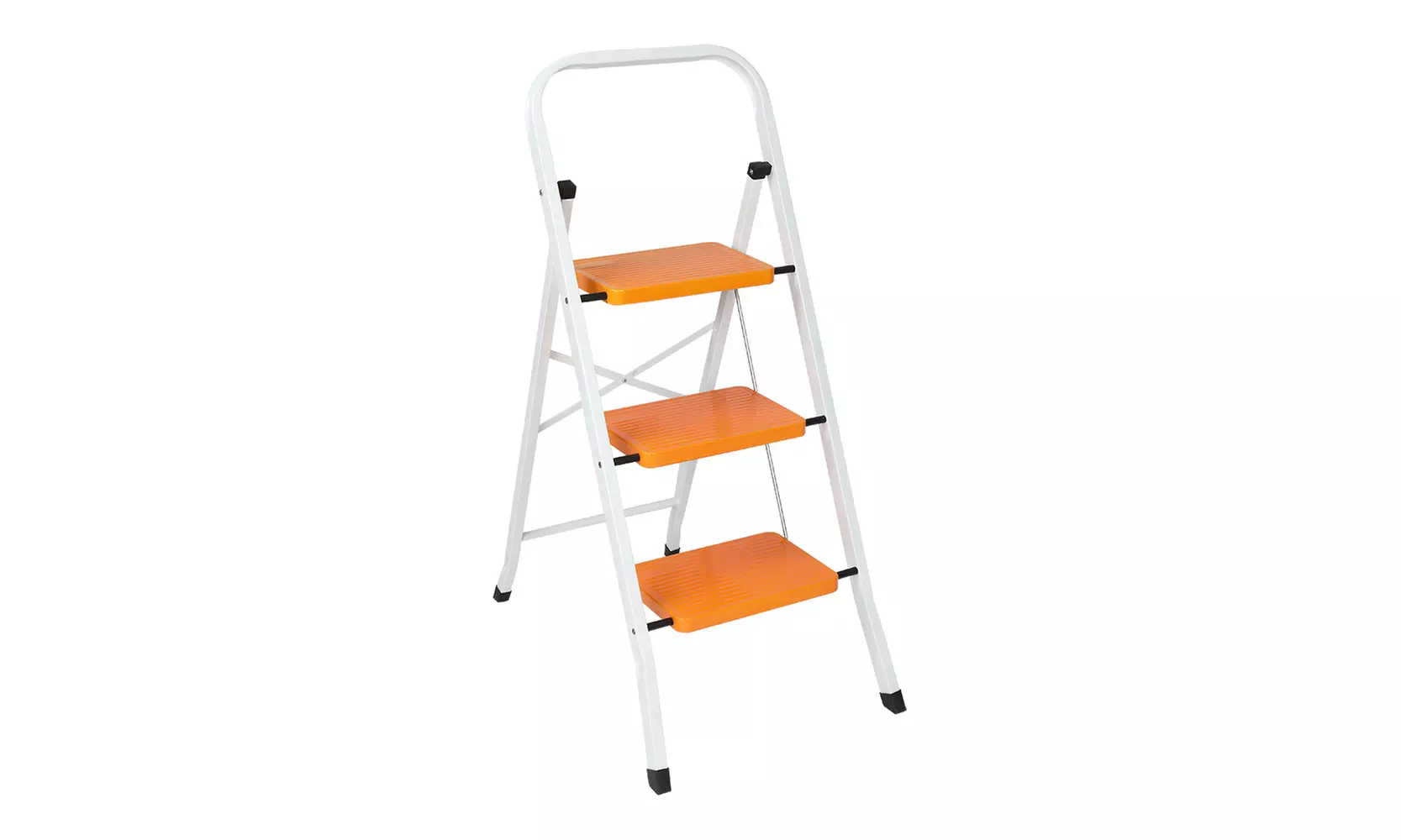 Folding 3 Step Ldder, Portable Steel Step Stool, 300lbs Capacity - Primary Image