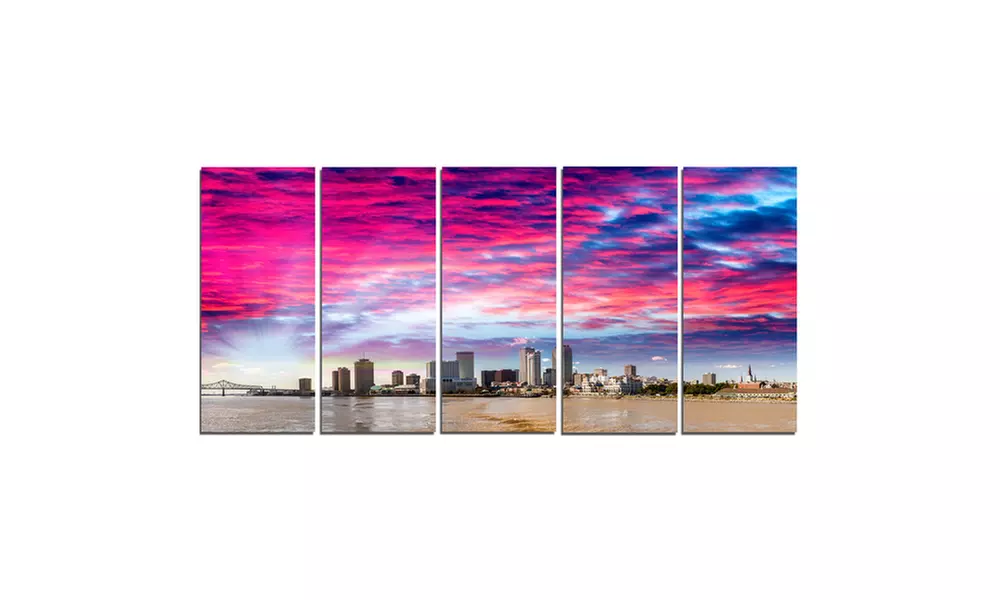 New Orleans Building and Skyscrapers - Modern Cityscape 5 Panel Metal Wall Art - Second Medium