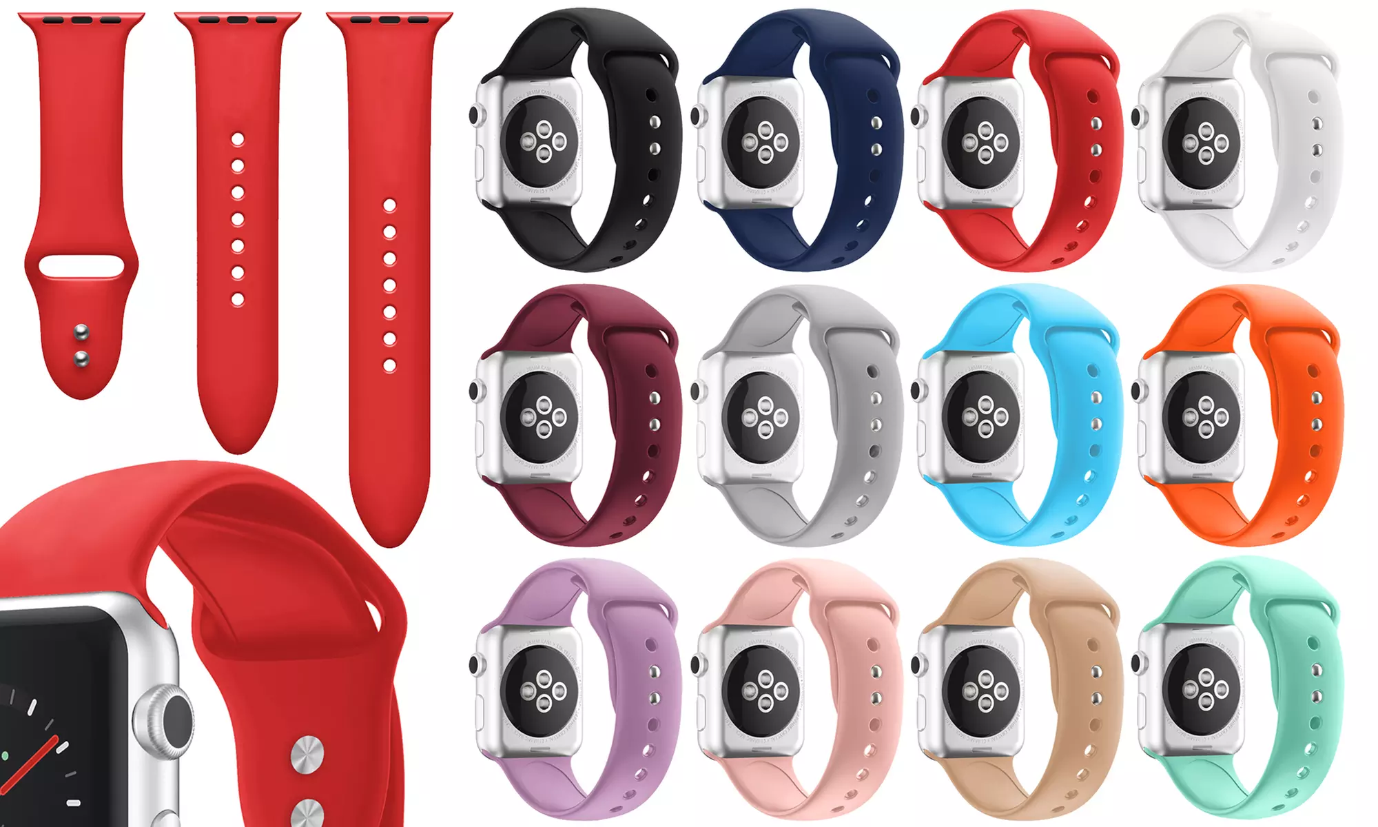 Smooth Silicone Replacement Strap for Apple Watch 1,2,3, & 4 (3-pieces Pack) - Primary Image