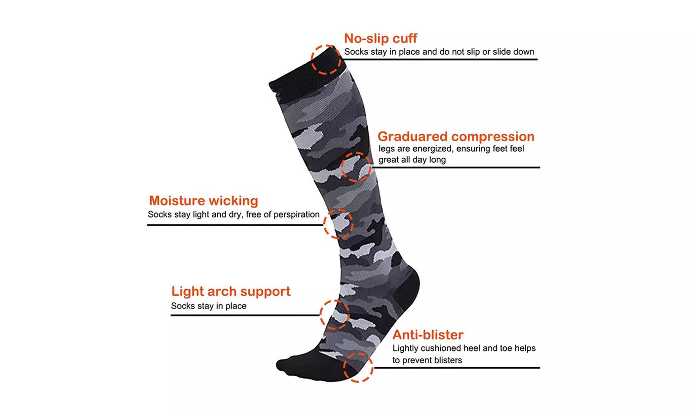 3-6 Pack Compression Socks Camouflage Graduated Sports Socks for Men & Women  