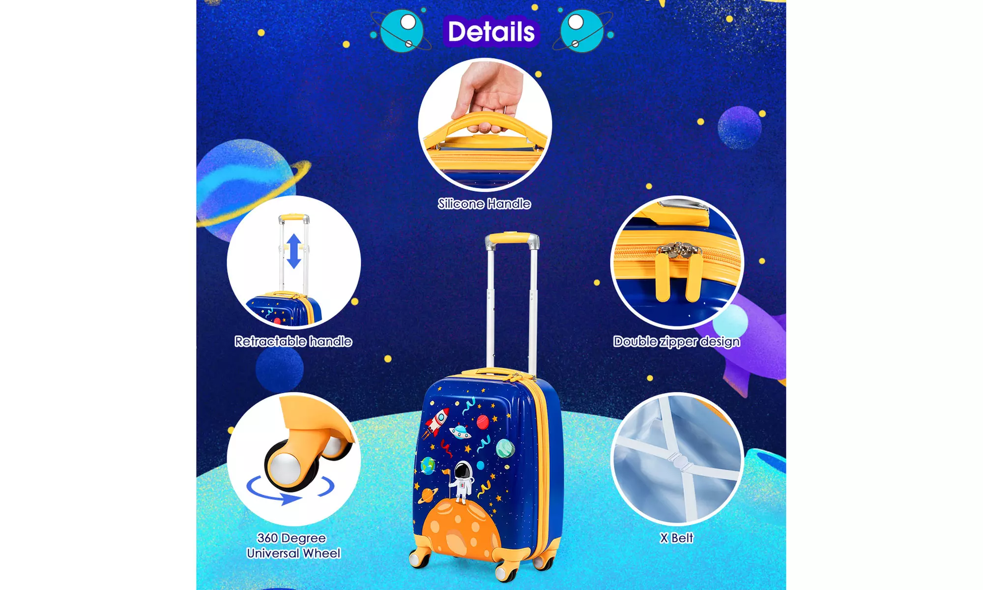 Costway 2PC Kids Luggage Set 18'' Suitcase&12'' Backpack Travel ABS Spaceman