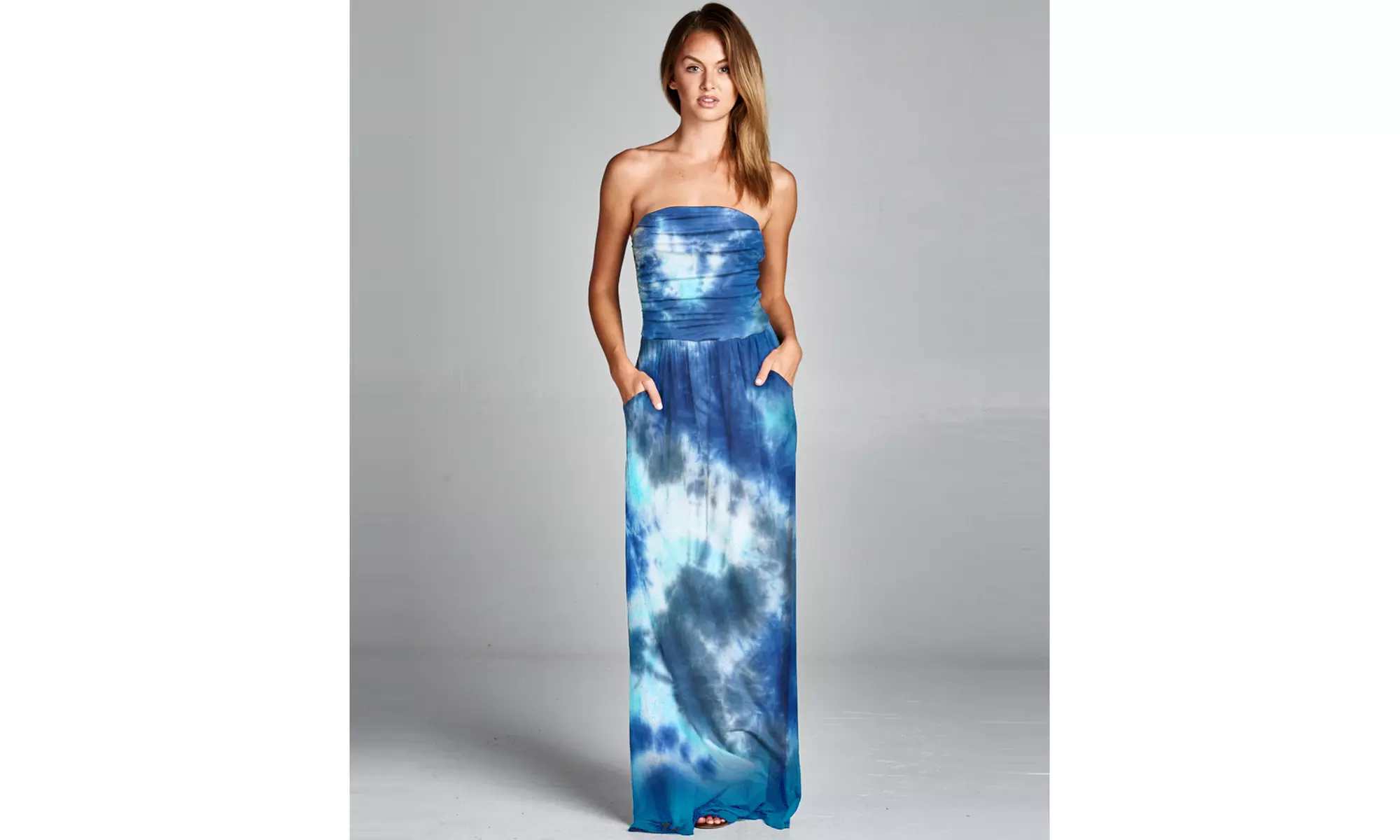 Tie Dye Pocket Strapless Maxi Dress (Made In USA) - Primary Image