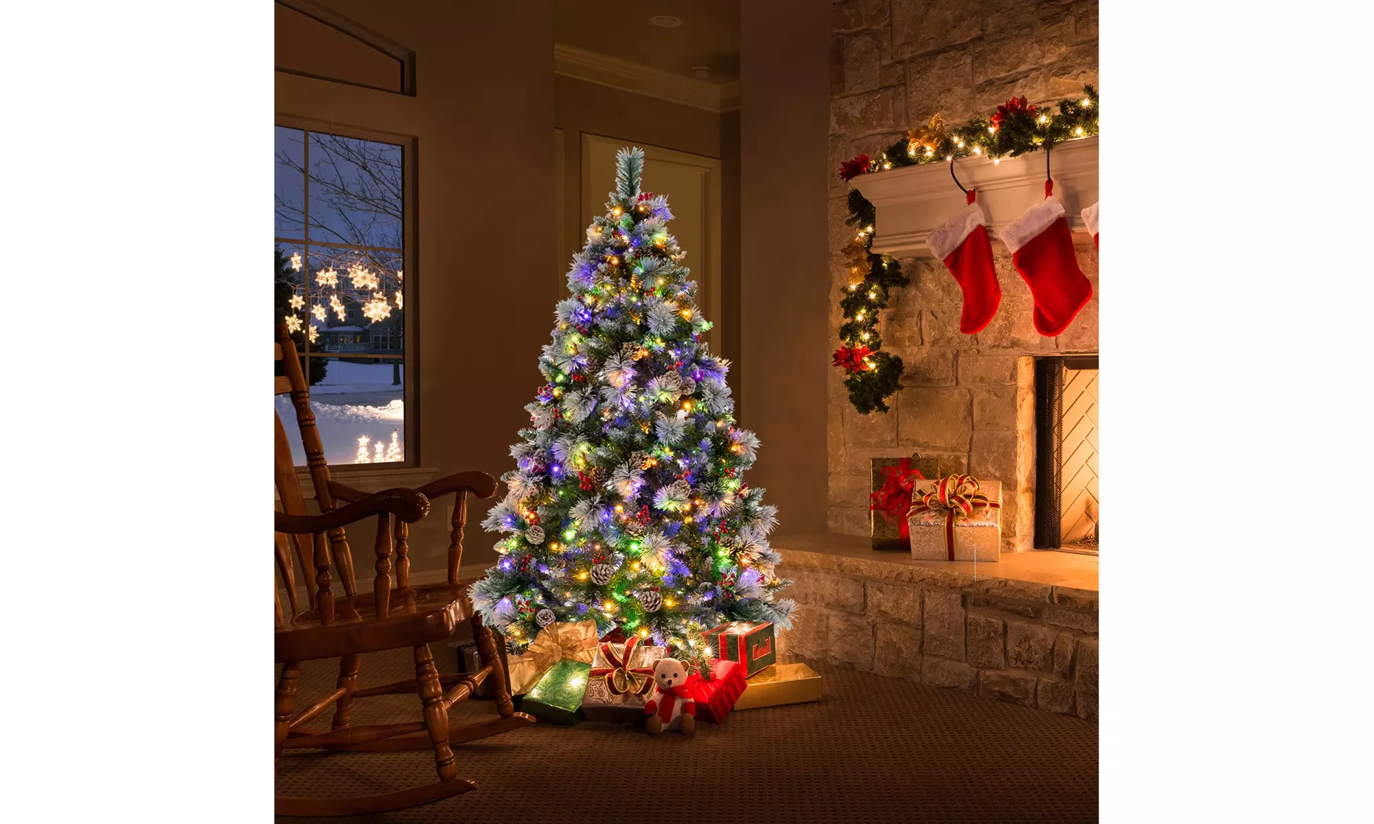 Costway 6 FT Pre-Lit Artificial Christmas Tree Hinged Pine Needles 350 LED Light