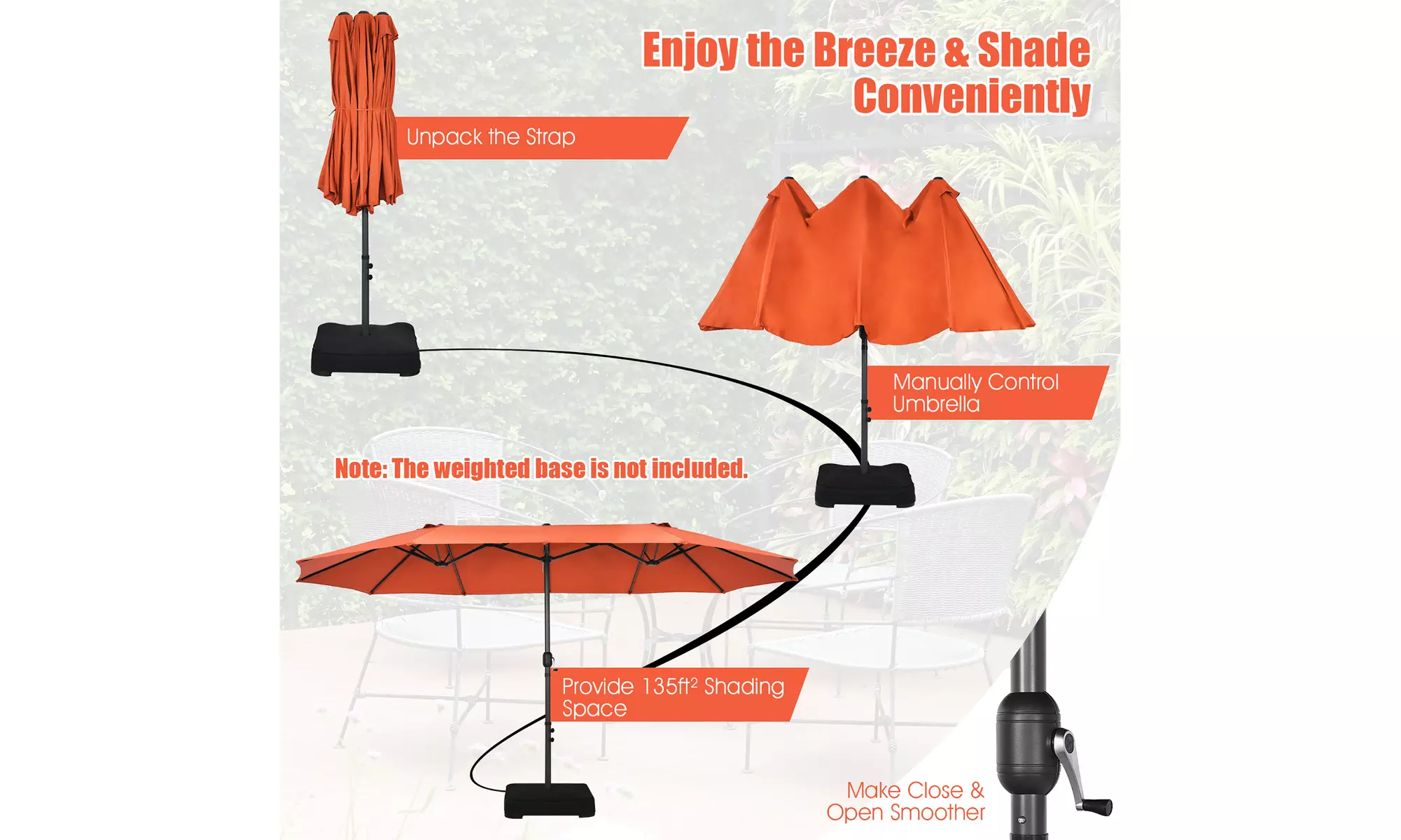 Costway 15FT Patio Double-Sided Umbrella Crank Outdoor Garden Market Sun Shade