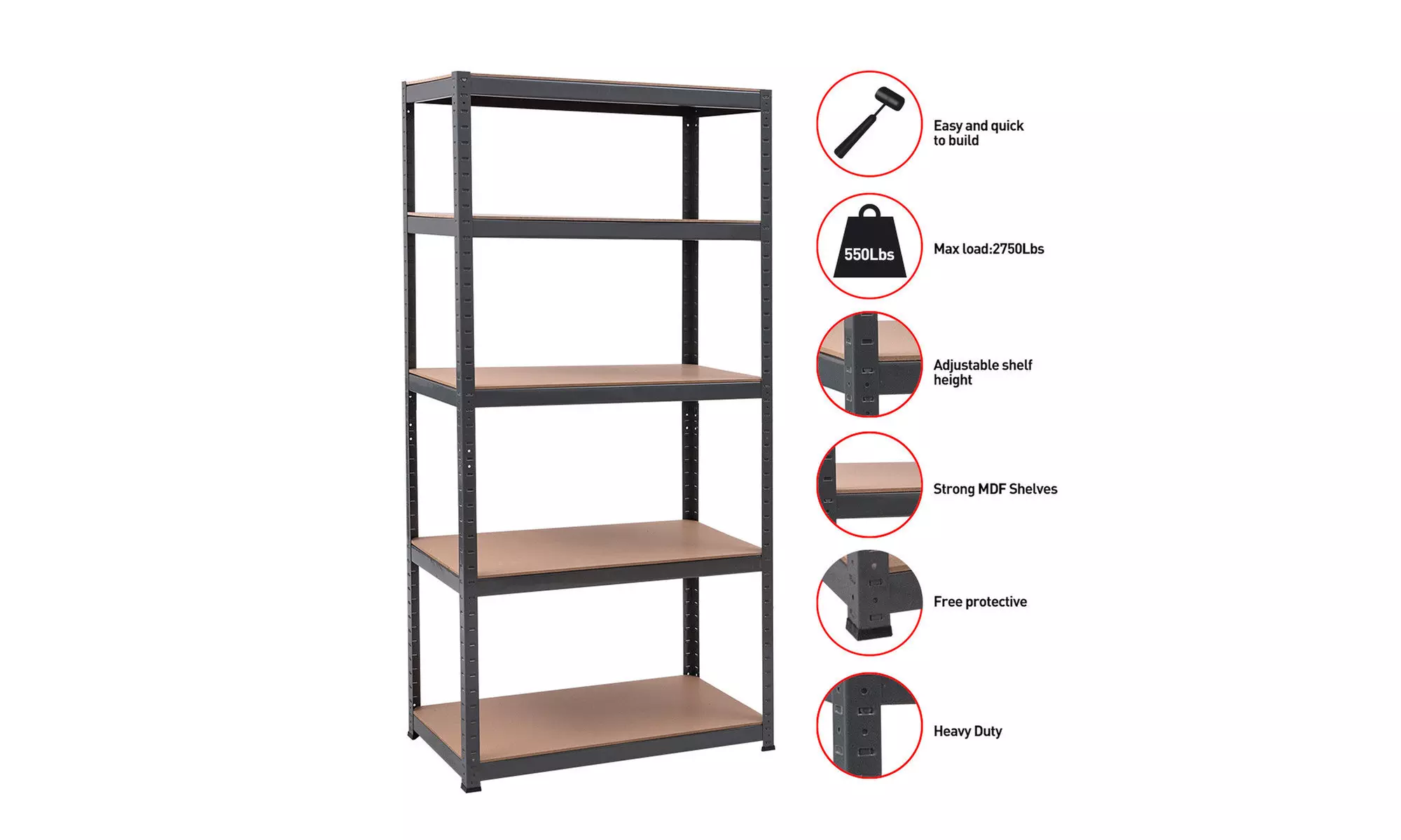 72"x36" Heavy Duty 5 Level Garage Shelf Storage Adjustable Weight Up to 2750Lbs