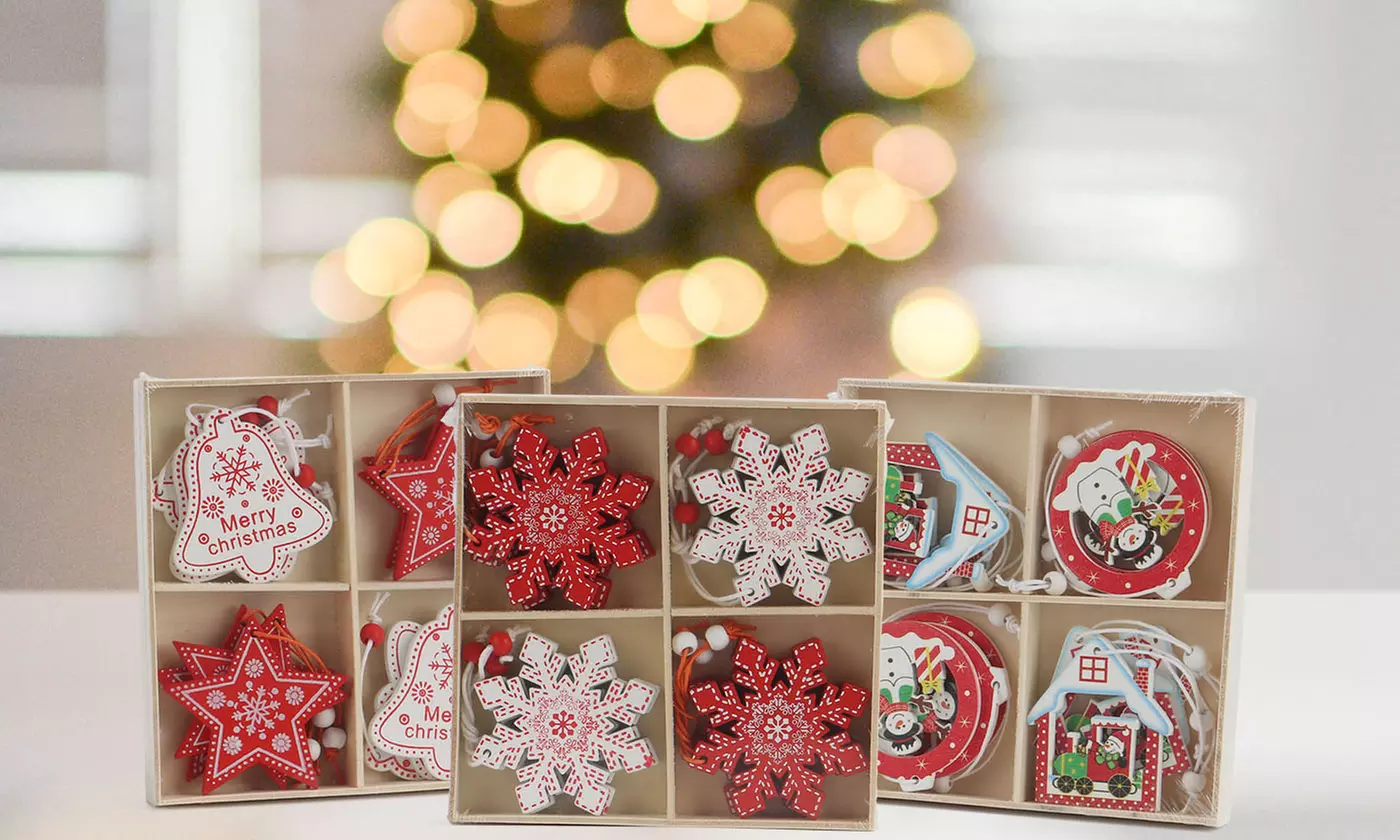 12Pcs/Set Wooden Christmas Tree Hanging Decoration Ornaments Kit