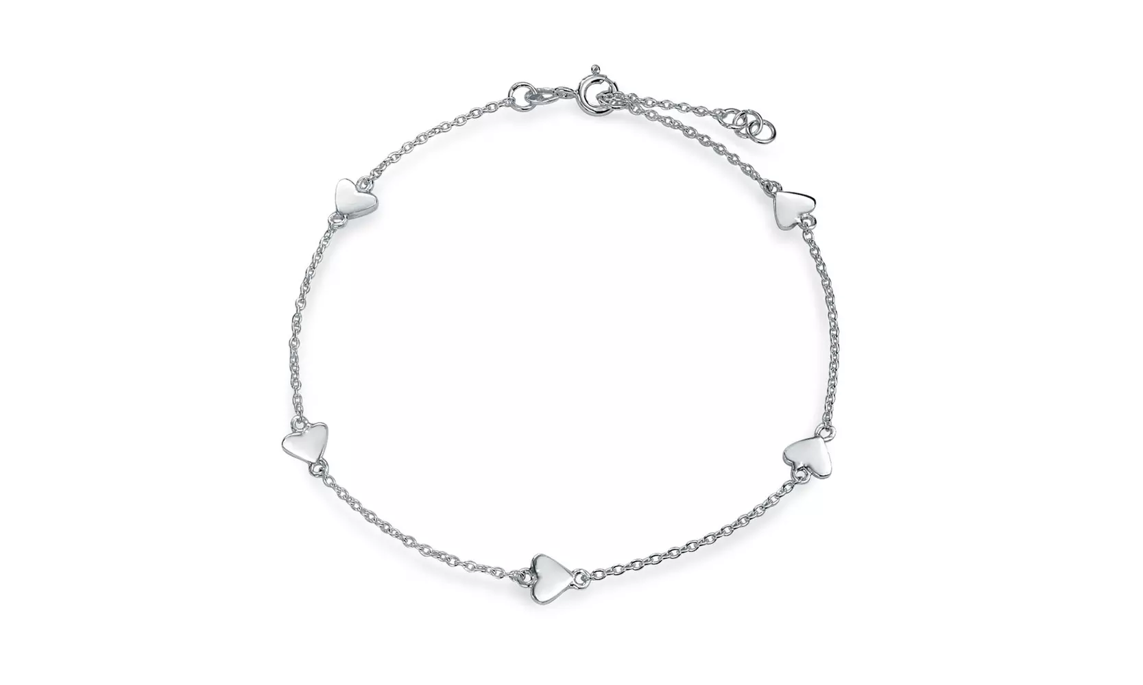 Multi Love Heart Station Anklet Chain Ankle Bracelet Sterling Silver - Primary Image
