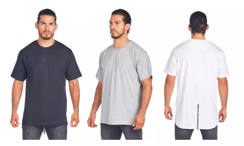Mens Long Scallop T-Shirt with Functional Back Zipper - Primary Image