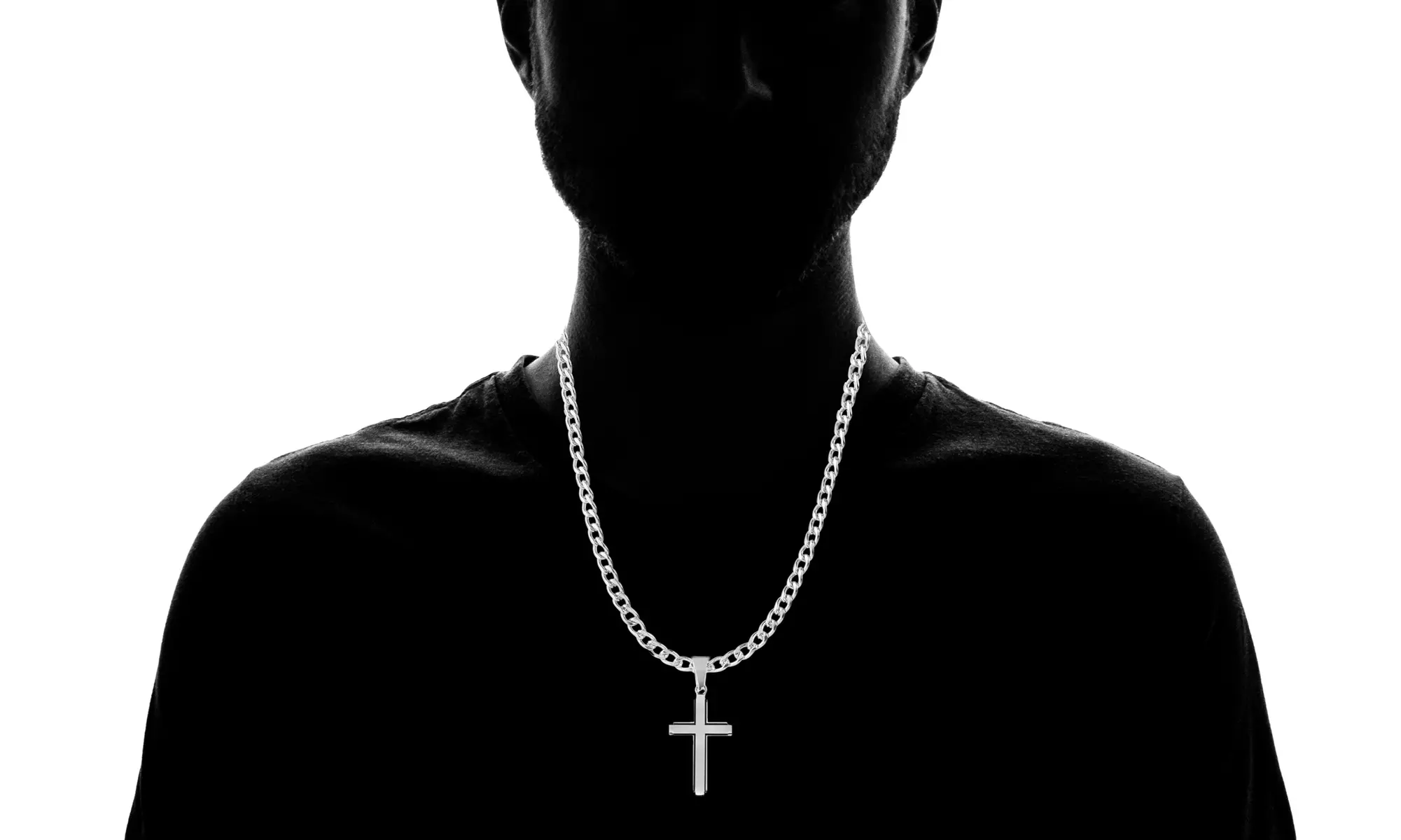 Men's Stainless Steel Black Inlay Cut-out Cross Pendant